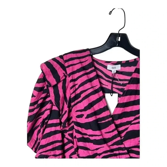 1404. ANTHROPOLOGIE RAHI SHORT PUFFER SLEEVES TOP XSMALL ZEBRA PRINT HOT PINK - Picture 5 of 11
